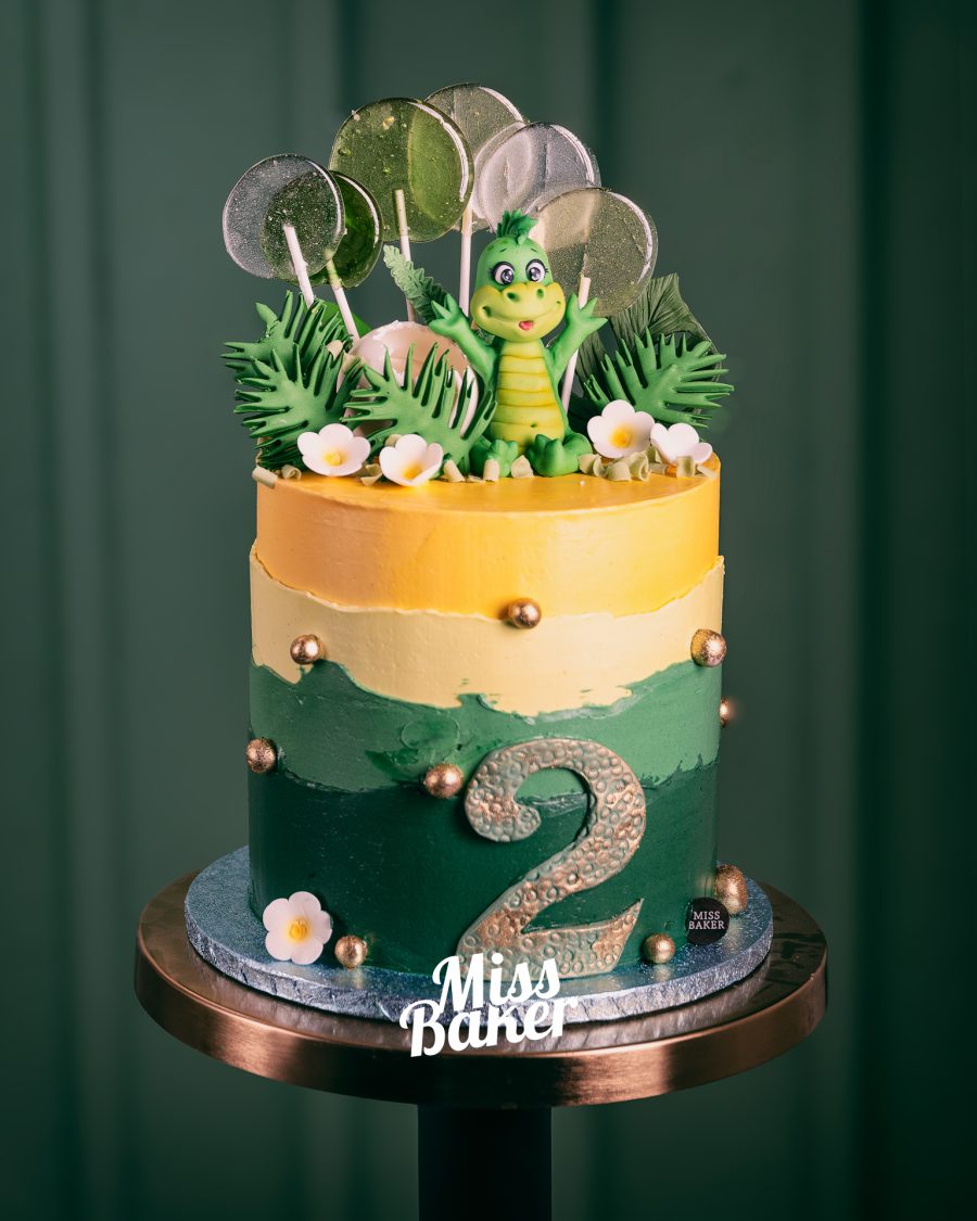 figurina dragon verde, acadele transparente, frunze palmier zahăr — Miss Baker Constanța