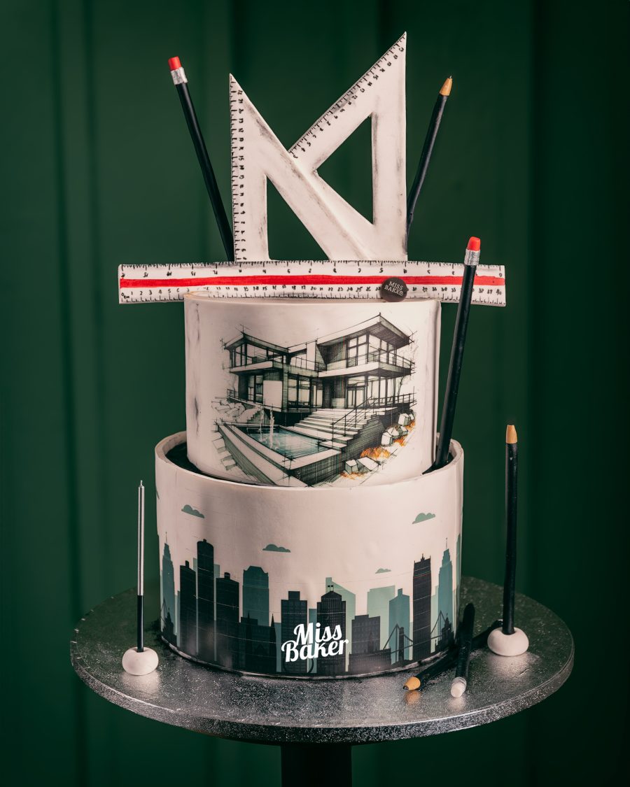 schiță arhitecturală, siluetă oraș, creion decorativ — Miss Baker Constanța