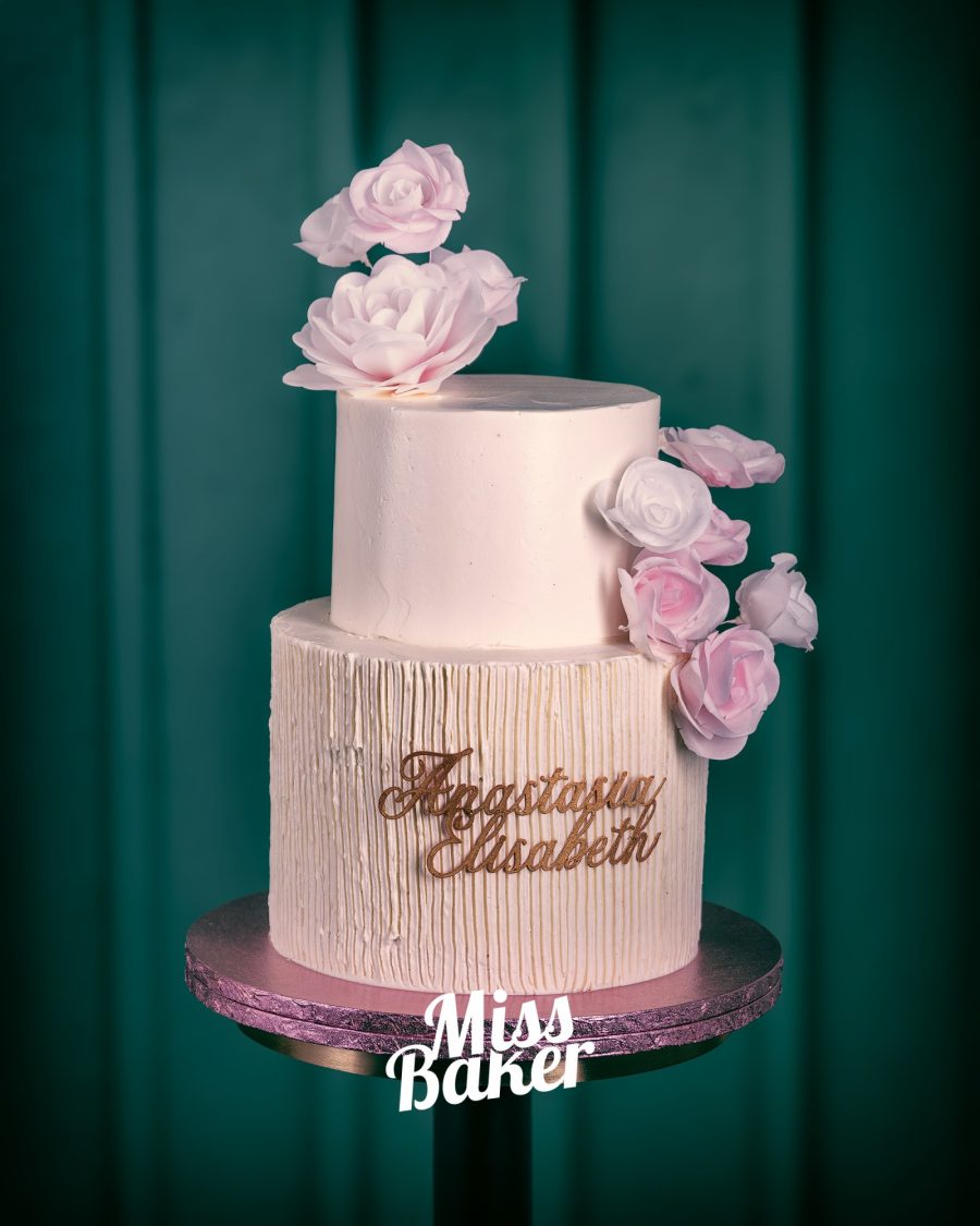 flori roz pal, aranjament vertical, aranjament floral lateral — Miss Baker Constanța