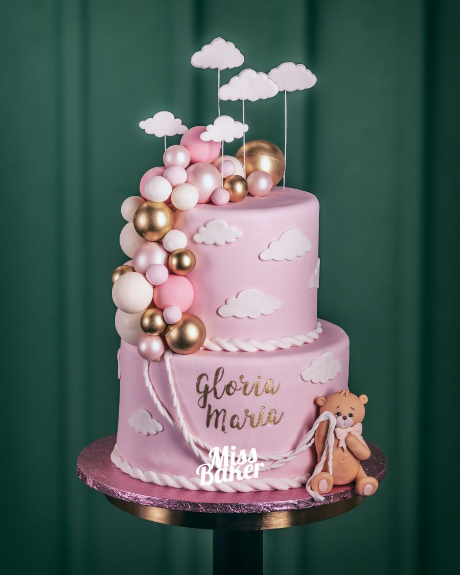 roz pastel, două niveluri, baloane aurii — Miss Baker Constanța