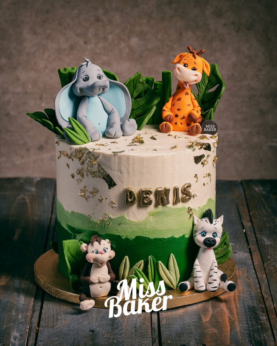 figurina elefant albastru, figurina girafă portocalie, figurina maimuță bej — Miss Baker Constanța