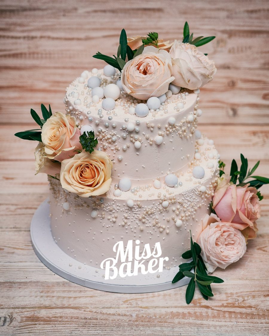 perle comestibile, trandafiri piersică, trandafiri roz pal — Miss Baker Constanța